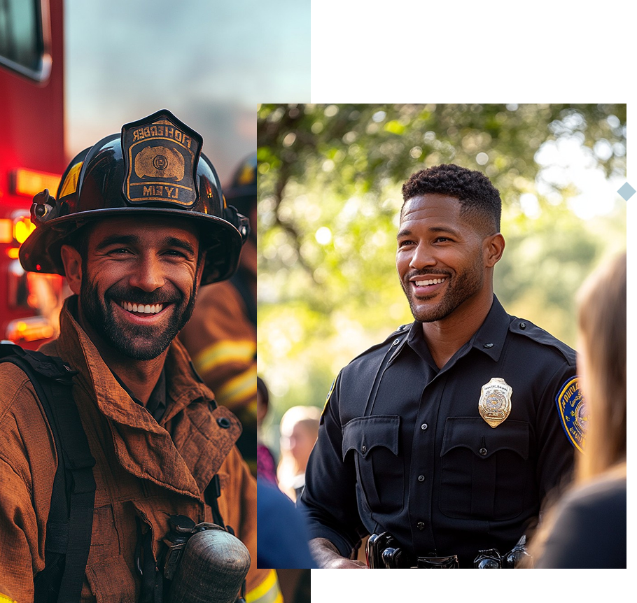 Group 1321317374 A collage of two men in uniform smiling.
